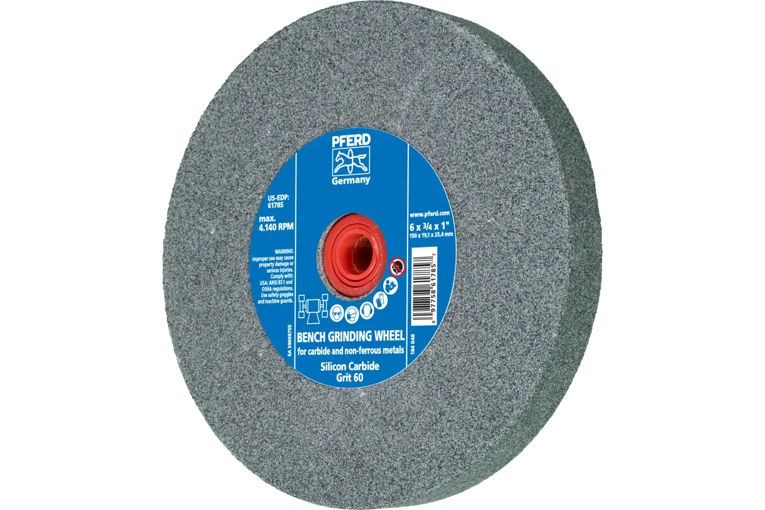 Picture of Pferd Vitrified Bench Wheel, Carbide, 6" X 3/4 X 1-1/4, 60 Grit, Silicon Carbide